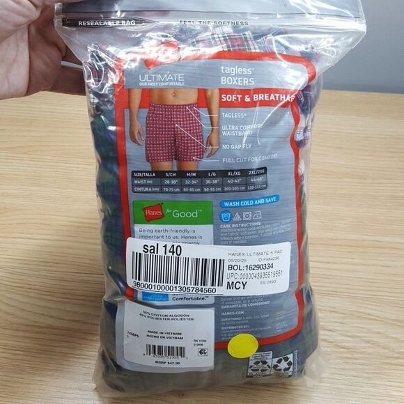 HANES Boxer Shorts Mens Small 5-Pack Tartan Plaid Ultimate Tagless Breathable - Picture 2 of 5